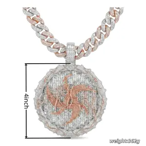 ⑤⑤SPACEICE Oversize 2 Tone Big Round Medallion Pendant with 18mm 2 Tone Cuban Link Chain Whole Set