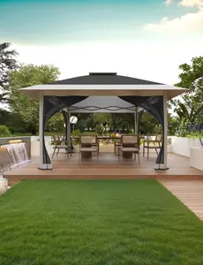 GARVEE 12x12FT Pop Up Gazebo with Mosquito Net & Double Roof, Outdoor Canopy Shelter, Backyard Canopy Tent, Adjustable Height for Camping, Beach,Patio, Party