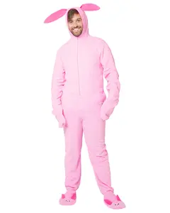 INTIMO A Christmas Story Men's Ralphie Deranged Pink Bunny Suit Hooded Costume Union Suit
