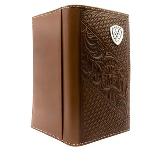 Ariat Men’s Rodeo Wallet - Tan Basketweave Floral Leather Checkbook Cover, Men's Luggage & Bags Accessory (A3564008)