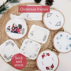 Stick and Stitch Christmas Photo Frames Hand Embroidery Patterns Pre-Cut Designs for DIY Projects 4 Hoops Christmas Ornament Decoration
