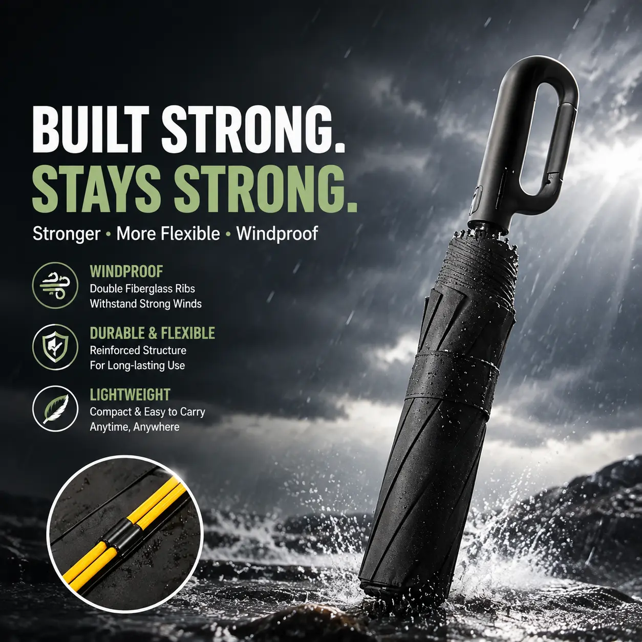 Automatic Umbrella for Women & Men, Compact Travel Sun & Rain Umbrella with UV Protection, Windproof Canopy, Twist-Open Bag Hook