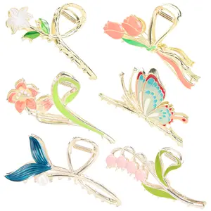 6Pcs Flower Metal Hair Claw Clips Cute Large Tulip Hair Claw NonSlip Hair Barrettes Strong Hold Hair Clamps Fashion Hair Accessories for Woman Girls with Long Thick Thin Curly Hair - Home Improvement.