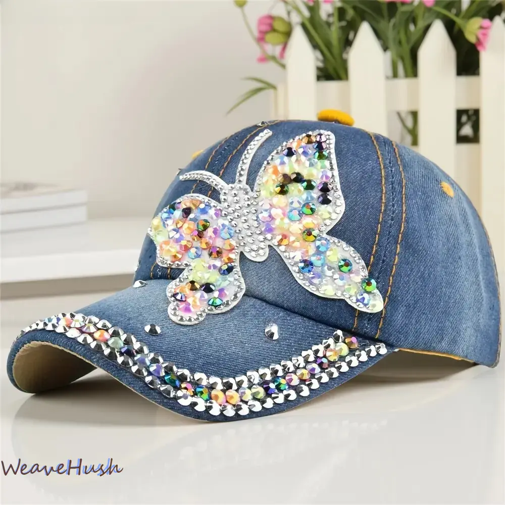 Women's Casual Graphic Trucker Hat with Luminous Butterfly Motif and Rhinestone Decor, Sun Protection for All Seasons Daily Wear, Casual Hat, Funky, Baseball Caps, Fashion, Rhinestone Accents, Colorful Butterfly, Butterfly Print