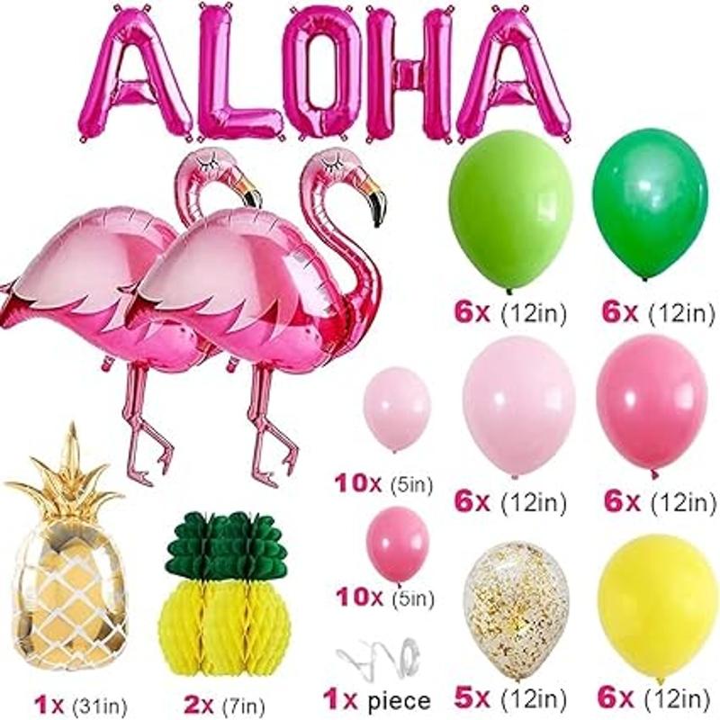 AcnA Hawaiian Party Decorations, Hawaii Balloons Decorations with Huge Flamingo Balloons,  Balloons Banner, Hawaiian Balloons for Aloha Hawaiin Theme Party Decorations Luau Beach Summer Birthday