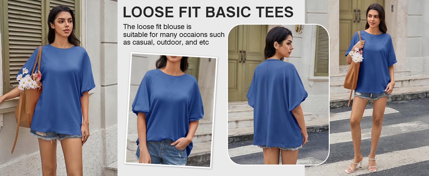 Tankaneo Womens Oversized Puff Short Sleeve T Shirt Summer Casual Crew Neck Tunic Tops Loose Fit Basic Tees