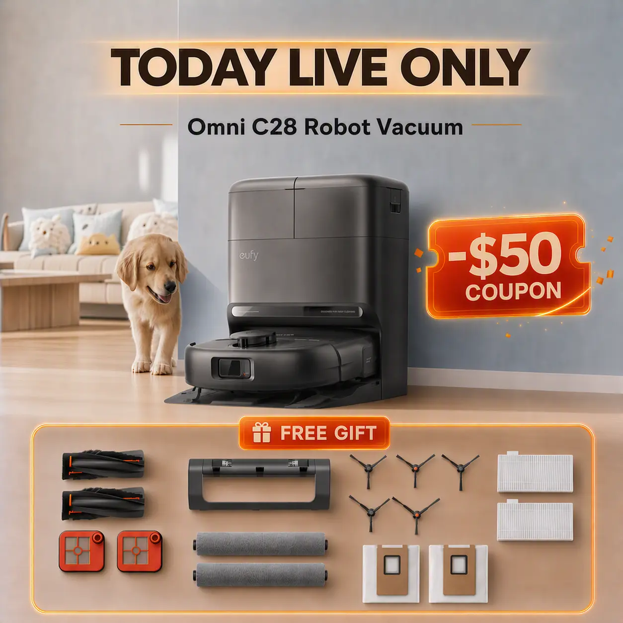 NEW eufy C28 Robot Vacuum and Mop Combo, HydroJet Self-Cleaning Roller Mop, DuoSpiral Detangle Brush, 15,000 Pa Turbo High Suction, 5-in-1 Robot Vacuum and AI Obstacle Avoidance