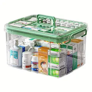 Durable Dual-Layer Medicine Storage Box with Handle, Transparent Waterproof Design, Multiple Compartments for Home & Travel Use