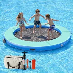 [Summervibes] ALBOTT Circle/Hexagon/Triangle 8FT/10FT/12FT Inflatable Water Hammock for Adults, Floating Raft Dock Platform with Mesh, Heavy Duty Water Float Dock for Lake, Beach, Summer Party