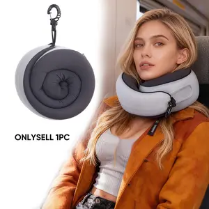 Neck Pillow / Airplane Travel Pillow — Premium Memory Foam Travel Pillow featuring an adjustable-length design, raised contours on both sides, and a convenient hook-and-roll mechanism for easy storage, complete with a washable, breathable cover.
