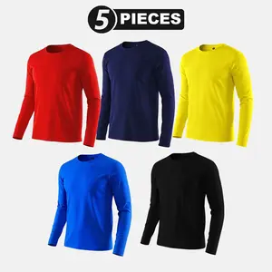 5 Pack: Men’s Big & Tall Long Sleeve Dry-Fit Crew Neck T-Shirt - Gym Workout Athletic Running Tee (2XT-6XT)