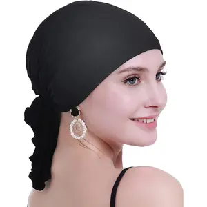 Cotton Female Chemo Headscarf Turban - Elegant Drawstring Slip-On Headwraps for Hair Loss, Long Hair Coverage, Sealed Packaging, Minimalist Design, Summer Vibes