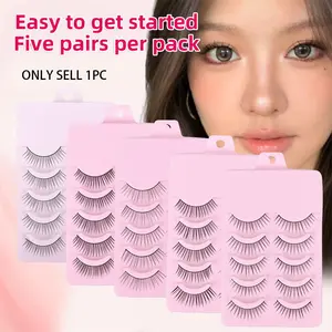 Five Pairs False Eyelashes, Single Piece Stem, Daily Use, Voluminous, Natural Look, D Curl, Dense, Big Eyes, Makeup Simulation