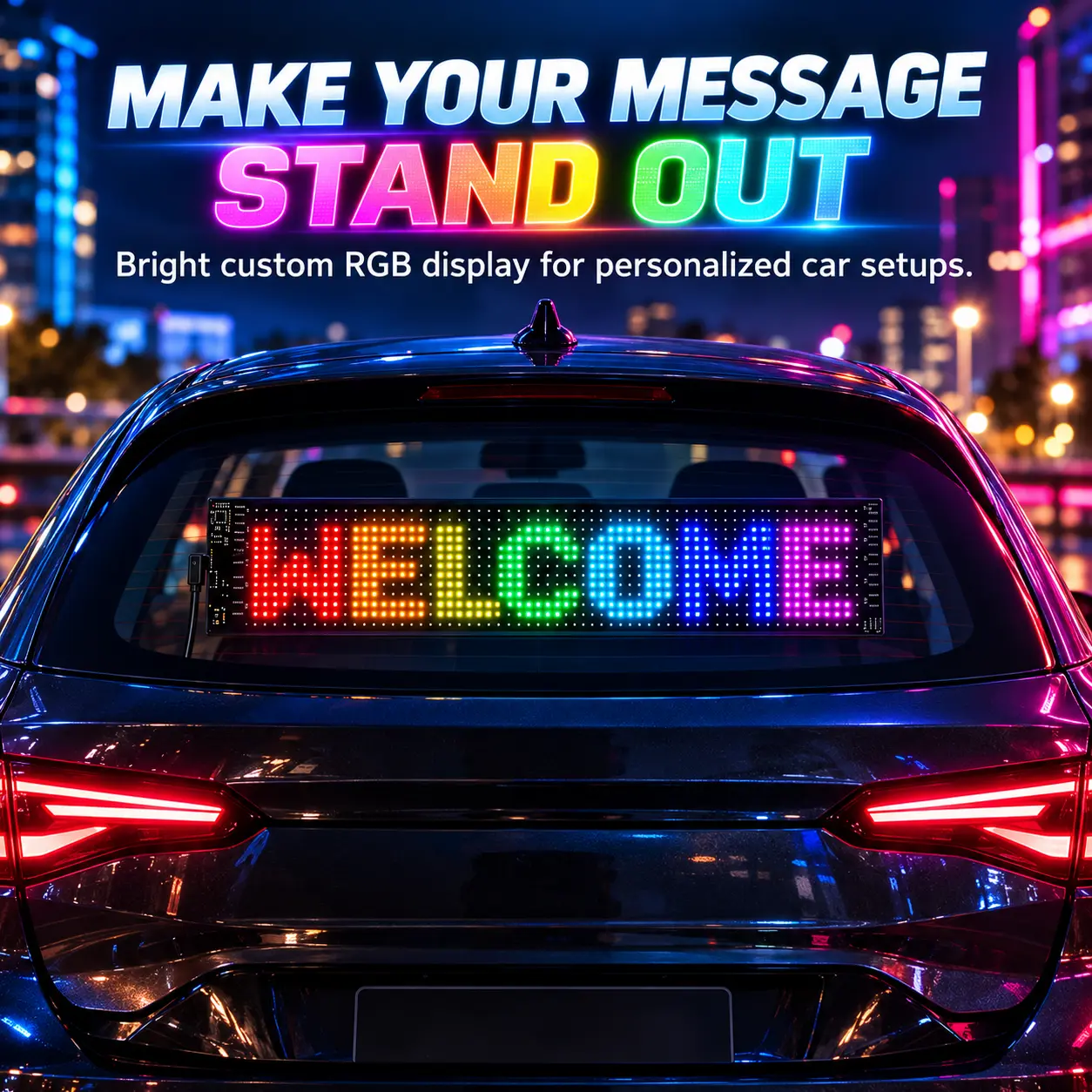 Programmable RGB LED Matrix Display, Flexible LED Sign with App & Remote Control, Custom Scrolling Text, Colorful Patterns & Animations, USB Powered LED Message Board for Store, Car Window, Events & Gaming Room