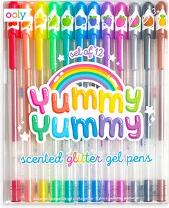 OOLY Yummy Yummy Scented Glitter Gel Pens - Set of 12, Fruity Scents & Glitter Colors for Kids Ages 3+