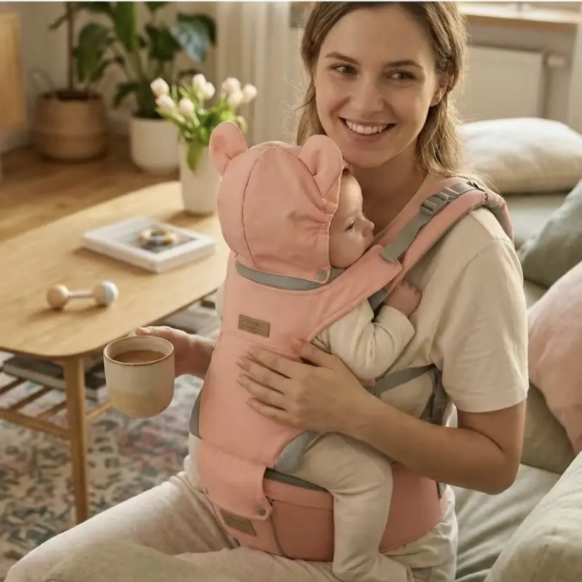 Unisex Lightweight Polyester Baby Carrier with Hip Seat, Backpack Design, Breathable Mesh, 0-36 Months Fit, Head Hood, Waist Extender, Storage Bag, Pacifier Case, Buttons, Logos, Slings, Portable Gift