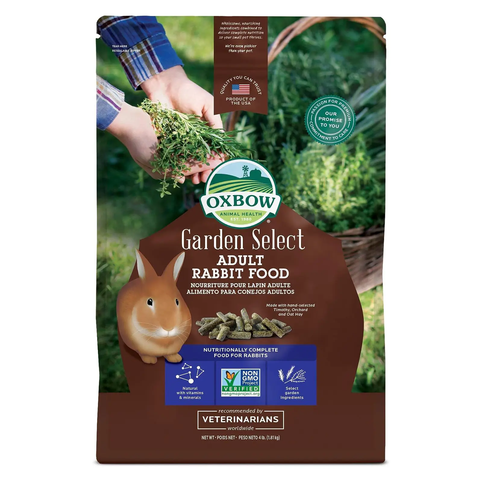 Oxbow Garden Select Adult Rabbit Food, High-Fiber Rabbit Pellets, USA, 4 lb Bunny Food for Adult Rabbits, Made with High Fiber Oxbow Hay, Vitamins & Minerals, Uniform, Prevents Selective Feeding