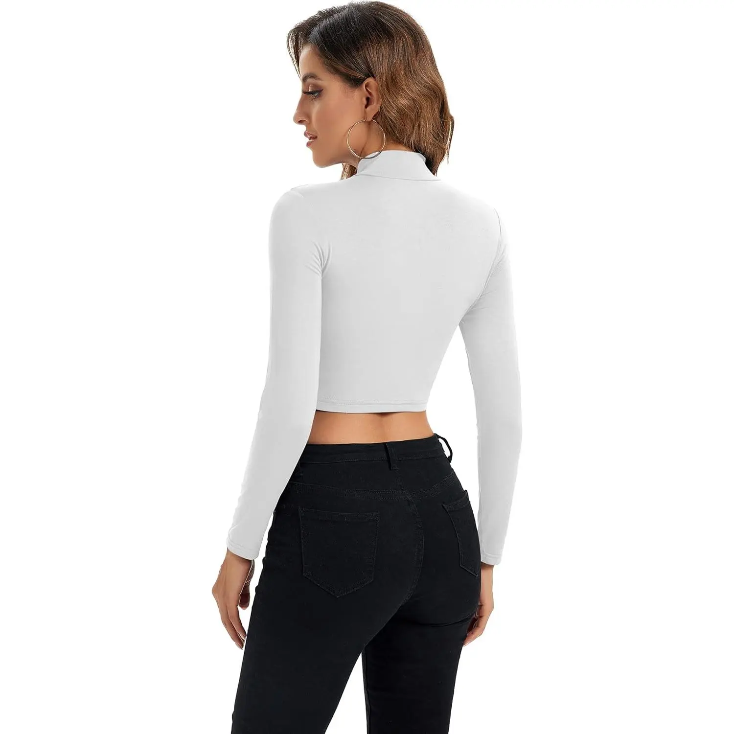 Women's Mock Neck Long Sleeve Crop Top in Soft Fabric, Lightweight Sleek T-Shirt for Cheerleading and Streetwear, Casual Everyday Tops for Women, Crop Long Sleeve Blouses & Shirts, Cropped