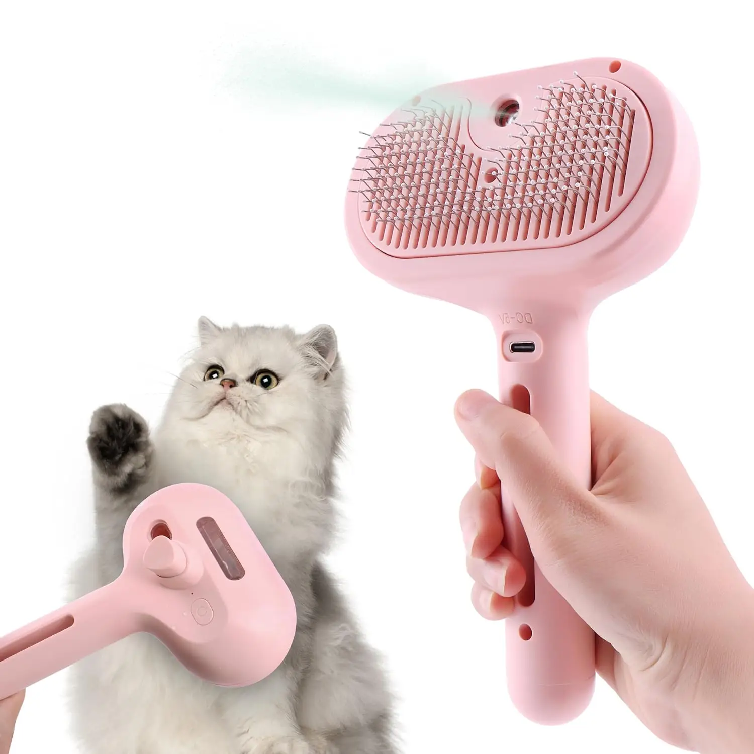 Cute Pet Grooming Spray Cat Brush with Water Tank, USB Rechargeable Pet Grooming Brush Massage Spray Mist Comb,remove Static Flying for Cat Small Dog
