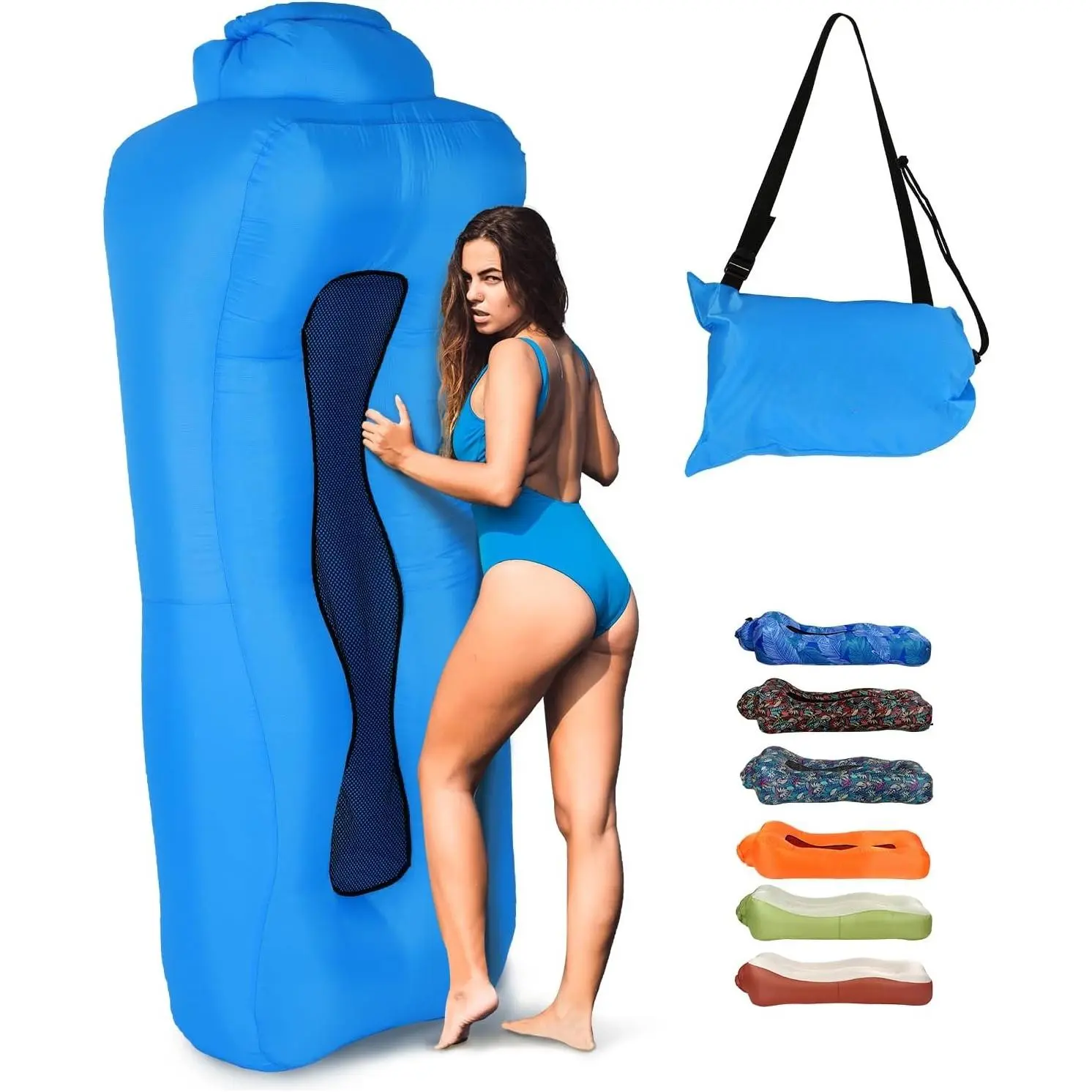 Inflatable Couch Air Lounger for Adults, Ultralight Portable Blow up Couch Air Sofa, Inflatable Beach Lounger Bed for Camping Hiking Festival Backyard Lawn, No Pump Required