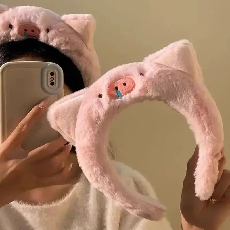 Cute Soft Plush Pig Giraffe Animal Headband Party Headwear Hair Accessories Hairband Cartoon Headhoop Wash Face Makeup Headband
