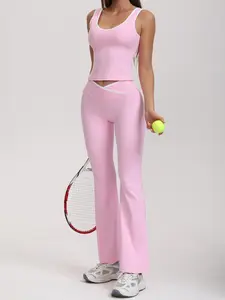 Women's Casual Two-Piece Set Colorblock Top & High Waist Pants, Slim-Fitting Yoga Leggings, Breathable Tank Suit for Fitness, Yoga Clothes Set, Sportswear Set
