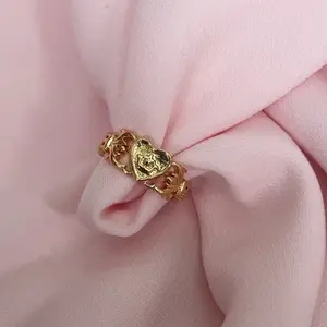 Locket Gold Ring Dainty with Heart  and Decorative Design
