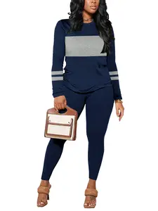 Ladies' Striped Printed Casual Sports Suit Long Sleeved Pants Set