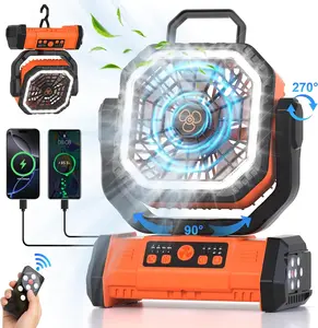 Portable Camping Fan 30000mAh Cordless Battery Powered with LED Lantern 3 in 1 4 Speeds Remote Control for Outdoor Work Hiking Travel Barbecue Fishing
