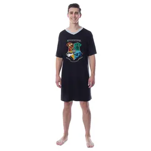 Harry Potter Men's Hogwarts House Animals Crest Stained Glass Pajama Sleep Shirt Gown Loungewear Menswear
