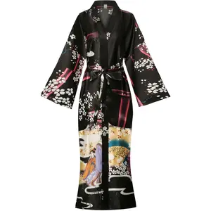 Women's Floral/Patterned Silky Kimono Robes Long Satin Bathrobes Sleepwear LoungewearGift