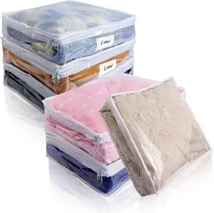 Clear Zippered Storage Bags 6-Pack – Plastic Clothing Organizer for Sweaters, Blankets & Bedding, Space-Saving Closet Storage (15.7" x 13.8" x 3.9")