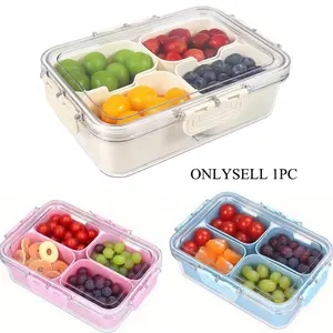 4 Compartments Snack Box Container, Portable Snack Container, Snack Organizer with Lid, Snack Storage Box for Fruit, Veggie, Perfect for Party, Entertaining, Kitchen, Fruit Storage Containers