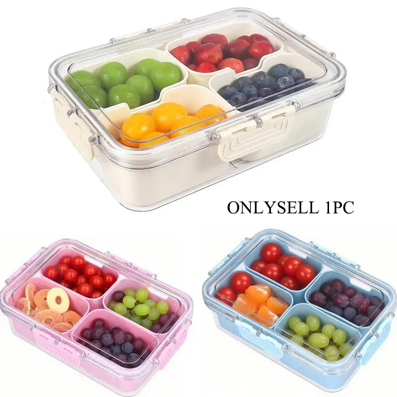 4 Compartments Snack Box Container, Portable Snack Container, Snack Organizer with Lid, Snack Storage Box for Fruit, Veggie, Perfect for Party, Entertaining, Kitchen, Fruit Storage Containers, Organized Food Storage
