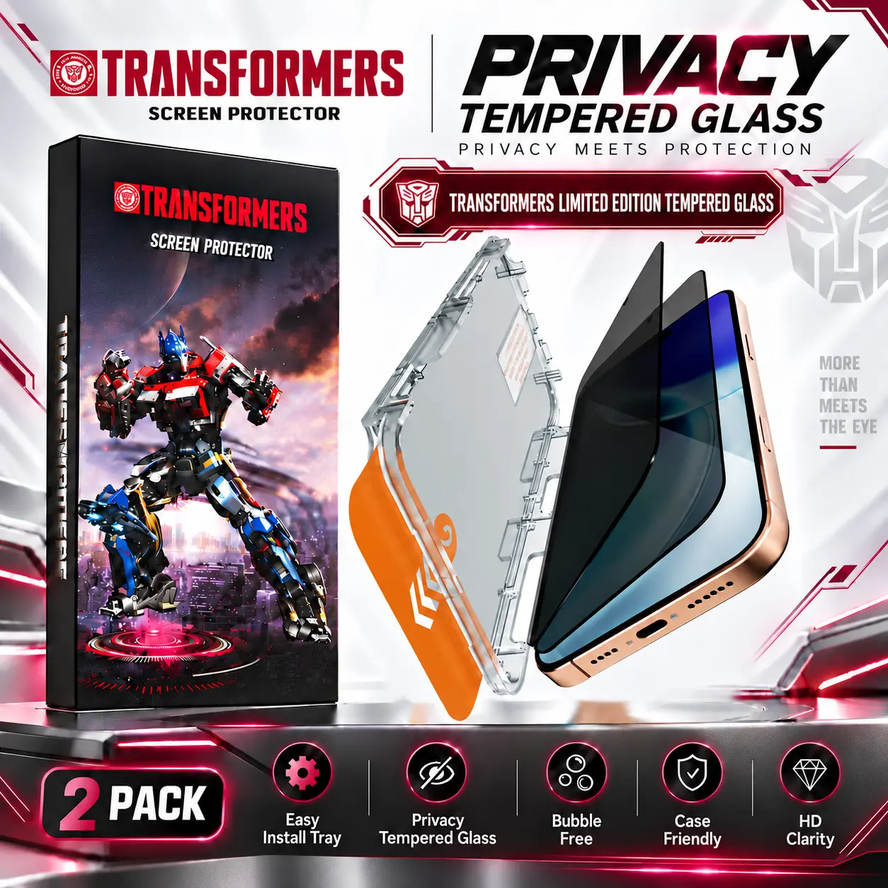 TRANSFORMERS 2-Piece (2pack) Tempered Glass Privacy Screen Protector for iPhone 17/16/15 Pro Max, Privacy Protection, Scratch Resistant, Camera Lens Guard, Dust-Proof, Bubble-Free Align, Case-Compatible Phone Accessory, 2 Pieces