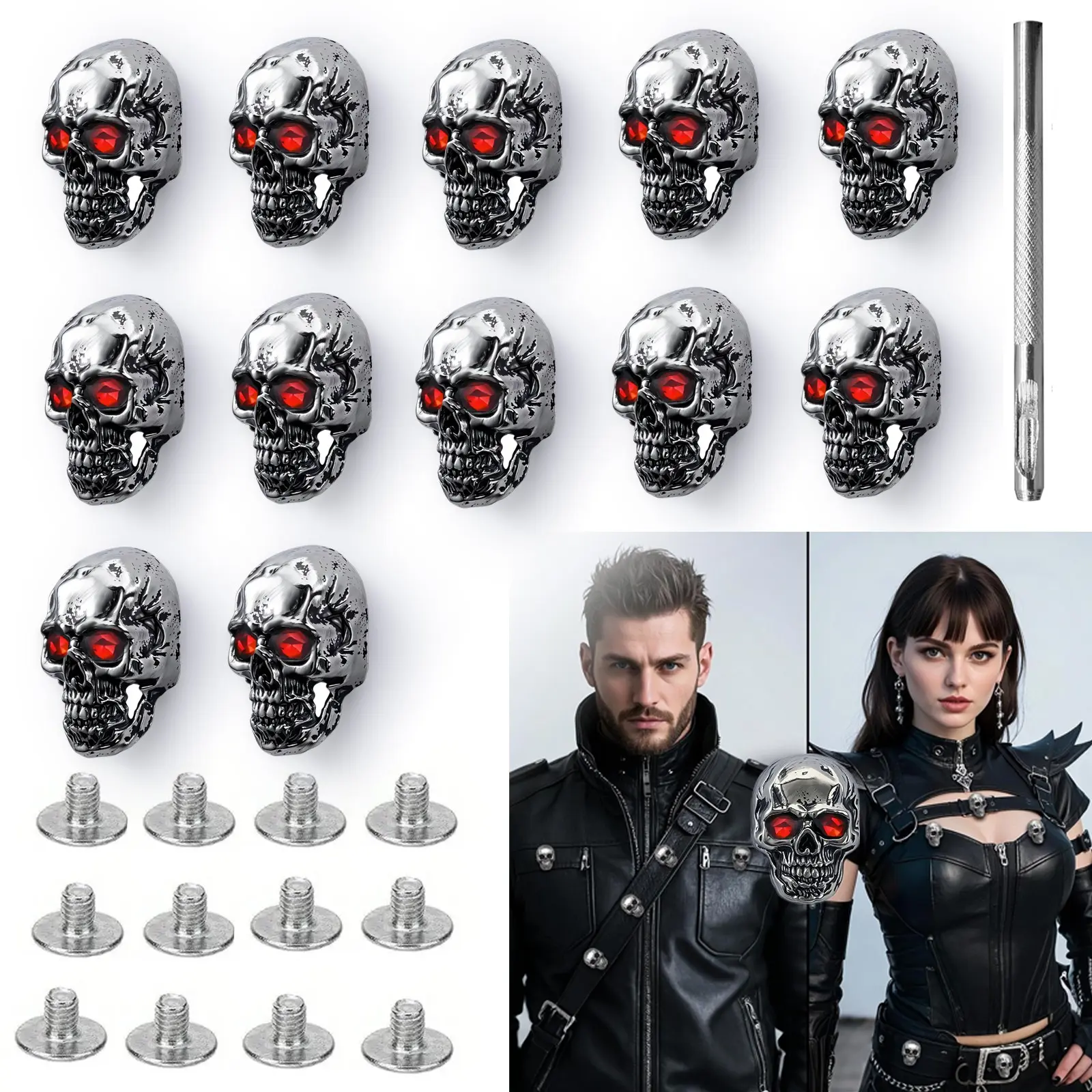 Eye Skull Head Men's Shirt Studs Silver Color Antique Copper Texture Design 12 Piece Set Holiday Party Business Use Mens Style Gift Accessories