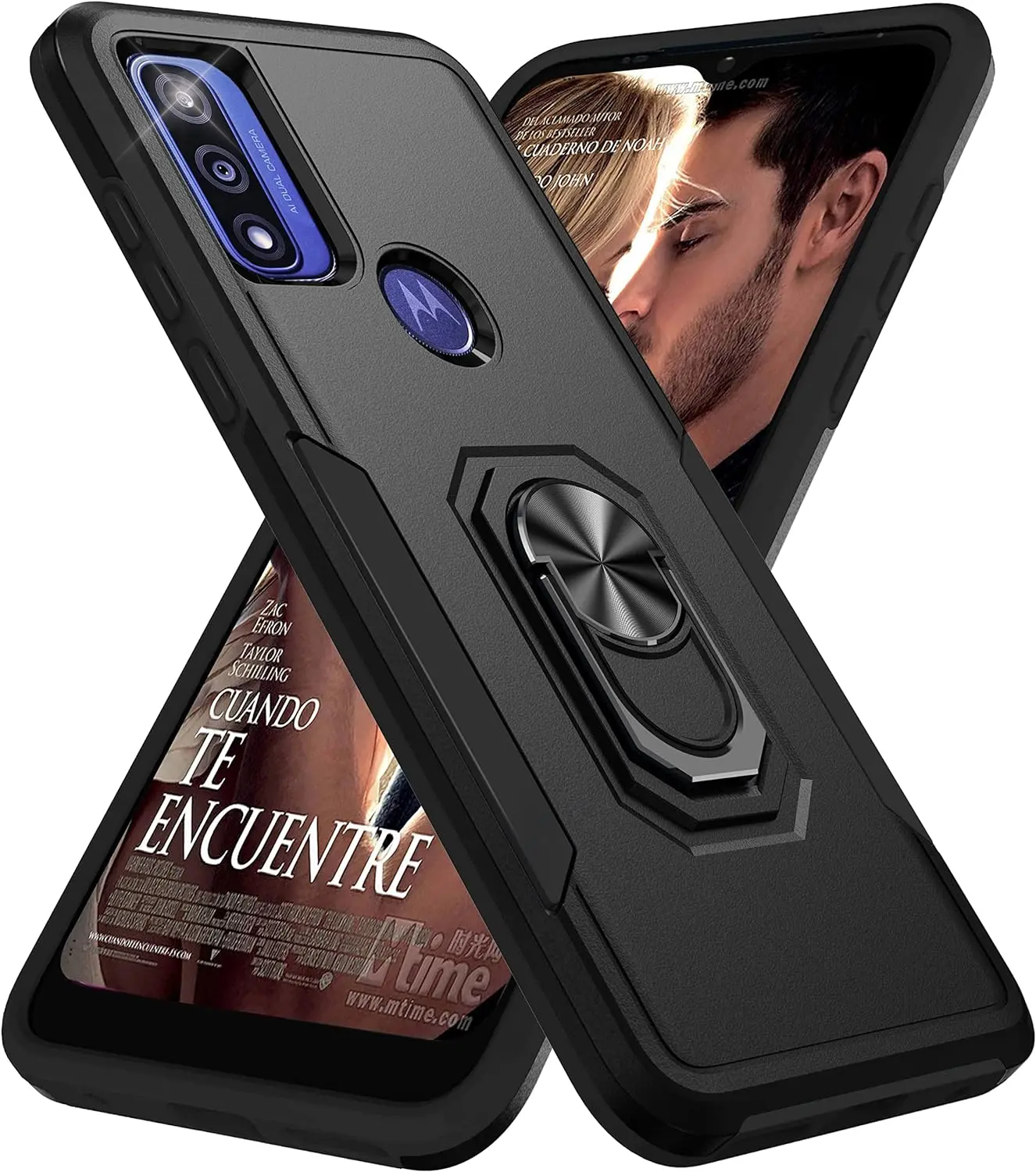Military-Grade Shockproof Smartphone Casing for Motorola Moto G Pure & Moto G Play Devices, 360° Handheld Finger Ring Kickstand, Durable Protective Accessory for Landscape Viewing