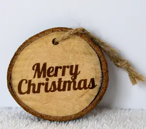 Rustic Wood Slice Ornaments Handcrafted Holiday Tree Décor with Natural Bark Edge for Festive Home Decor
