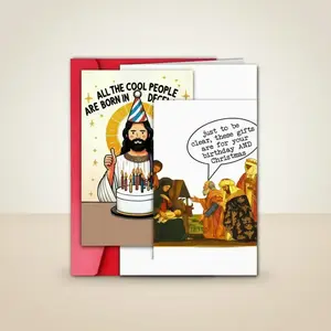Jesus Birthday Card & Humorous Christmas Card Bundle, 2 Counts Paper Cards with 2 Counts Envelopes, Festive Designs for Family and Friends, Greeting Card