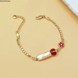 Boho Flower & Ladybug Charm Bracelet Gold Plated Dainty Bracelet for Women & Girls Cute Aesthetic Jewelry Perfect for Birthday Gifts Beach Vacation Daily Wear & Party Outfits