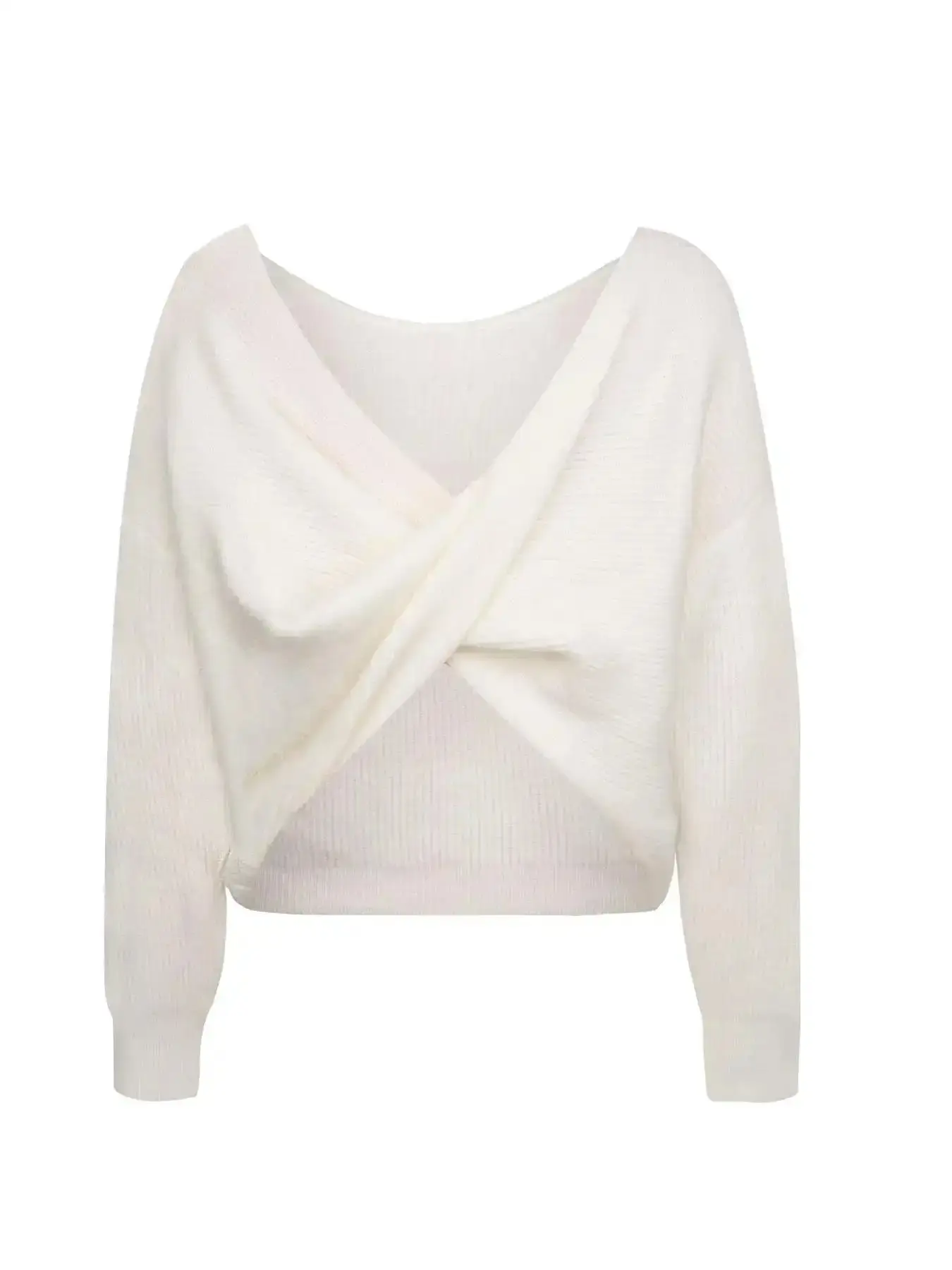 Women's Basic Plain Wrap Backless Drop Shoulder Long Sleeve Knitting Sweater Top, Y2K Style Trendy Elegant Scoop Neck Jumper for Spring & Fall, Knitwear Casual Daily Wear, Fashion Womenswear Piece stylish fall winter