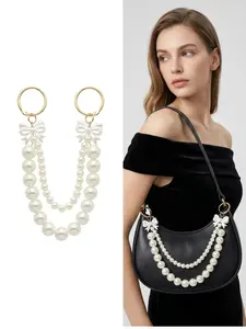Faux Pearl Bag Charm With Bowknot Double Layer Beaded Purse Chain Replacement Strap Extender Embellished Straps Handbag Accessories