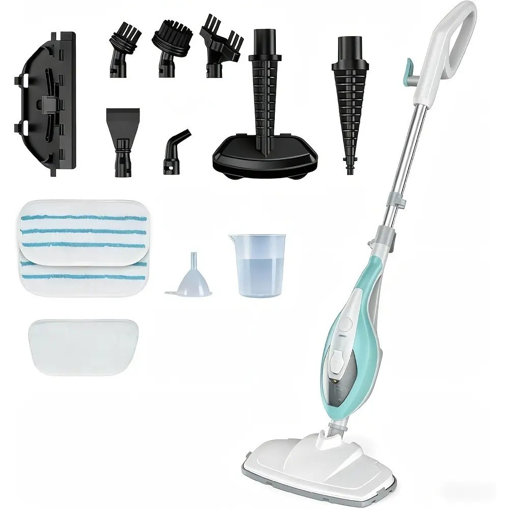 10-in-1 Steam Mop, 1300W Detachable Handheld Floor Cleaning Steam Machine, 16-Foot Power Cord, 2 Washable Mop Pads, Multi-Surface Steam Cleaner Suitable for Hardwood Floors, Tile, Laminate, and Carpets