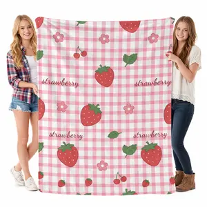 Girls Cartoon Strawberry Flannel Blanket, Warm Bedspread Sheet, Fuzzy Soft Fleece Plush Blankets for Bed Sofa Nap Shawl Blankets 0608