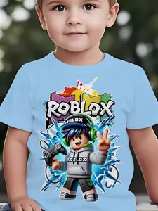 Boys and Girls Short Sleeve 3D Roblox Game Colorful Print Top, Summer Casual Shirt for Everyday Wear, Soft Comfortable Gift Idea