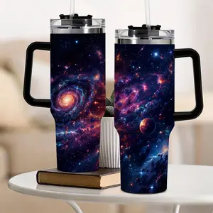 Epic Cosmic Big Bang Galaxy 40oz Tumbler With Handle, Vibrant Explosion Outer Space Stainless Steel Insulated Travel Mug, Spill Proof Lid Hot Cold Drinks Cup, Trendy Sci-Fi Themed Gift For Gamers Movie Fans Outdoor Travel Road Trip
