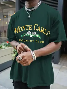 Men's Monte Carlo Country Club Graphic Tee, Loose Casual Monte Carlo Country Club T-shirt for Summer, Men's Top for Daily Wear, Crewneck