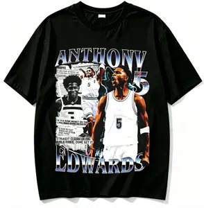 Anthony Edwards Vintage Basketball Rap Tee, 100% Cotton NBA Player Graphic Tee