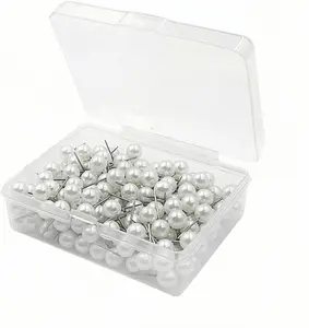 200PCS Pearl Head Pins, Decorative Pearl Ball Map Tacks with Plastic Storage Box, White Pearl Pushpins for DIY Wedding, Crafts, Sewing, Bulletin Board, Fabric Positioning (Pearl White)