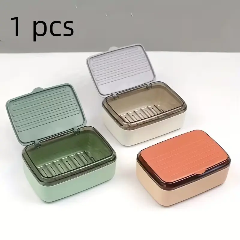 Sealed Flip-Top Soap Box, Water Drain Travel Seal Box, Large Covered Portable Soap Rack, High Capacity Travel Soap Holder, Soap Dish, Soap Saver, Bar Soap Container, Soap Container For Traveling, Home, Dorm, Student Use